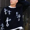 boohooMAN Oversized Eyelash Knit Cross Graphic Jumper | Knitwear | Going Out Knitwear