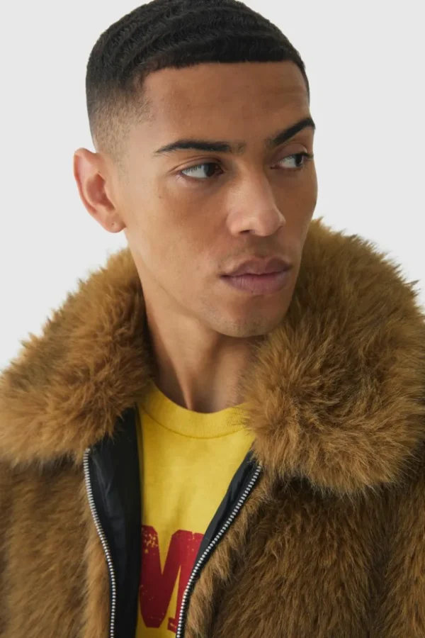 boohooMAN Oversized Faux Fur Harrington Jacket In | Man | Coats & Jackets