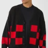 boohooMAN Oversized Fisherman Rib Boucle Checkered Knitted Cardigan | Knitwear | Going Out Knitwear