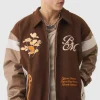 boohooMAN Oversized Floral Badge Collared Varsity Jacket In | Man | Coats & Jackets