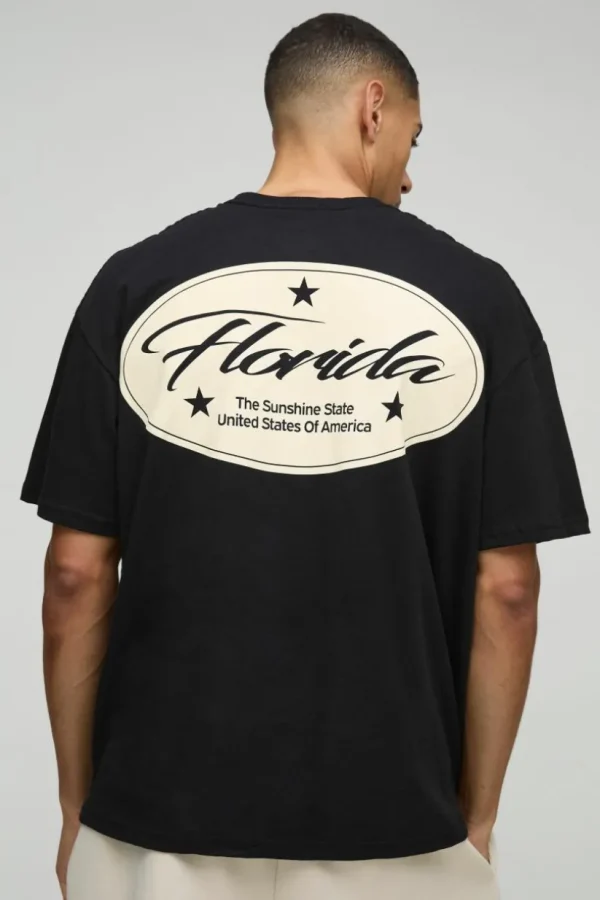 boohooMAN Oversized Florida Print T-Shirt | T-Shirts