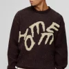 boohooMAN Oversized Fluffy Graphic Homme Knitted Jumper | Knitwear | Going Out Knitwear