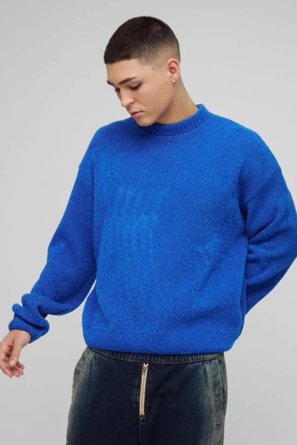 boohooMAN Oversized Fluffy Jacquard Graphic Knitted Jumper | Knitwear | Going Out Knitwear