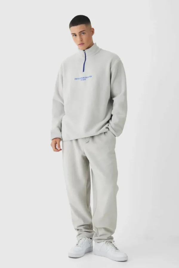 boohooMAN Oversized Funnel Belted Polar Fleece Tracksuit | Tracksuits