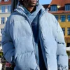 boohooMAN Oversized Funnel Neck Detachable Hood Denim Puffer Jacket | Man | Coats & Jackets