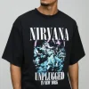 boohooMAN Oversized Half Sleeve Raw Hem Nirvana License Print Sweatshirt | Hoodies & Sweats