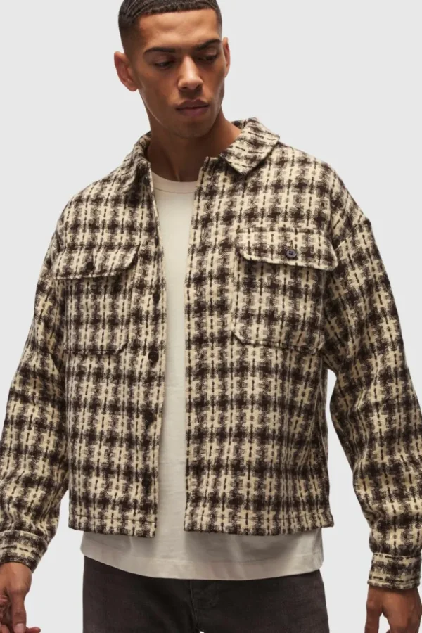 boohooMAN Oversized Heavyweight Boucle Check Overshirt | Shirts | Going Out Shirts