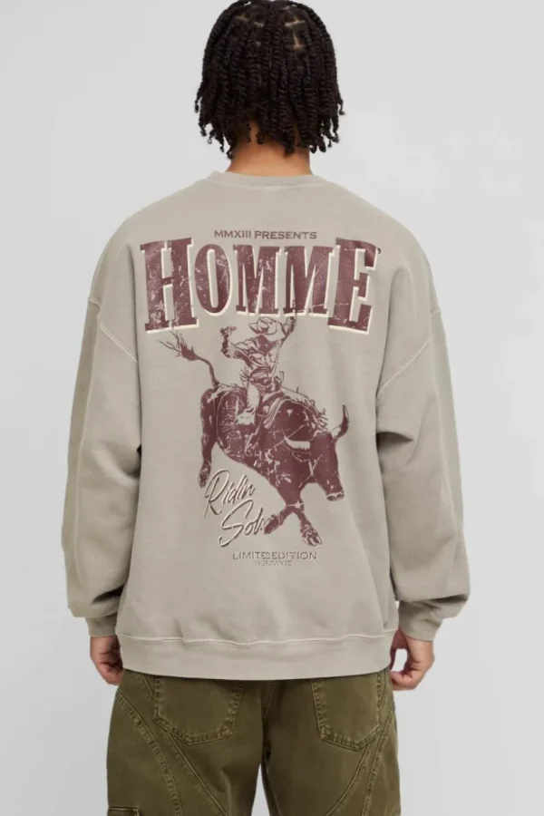 boohooMAN Oversized Homme Western Graphic Washed Sweatshirt | Hoodies & Sweats