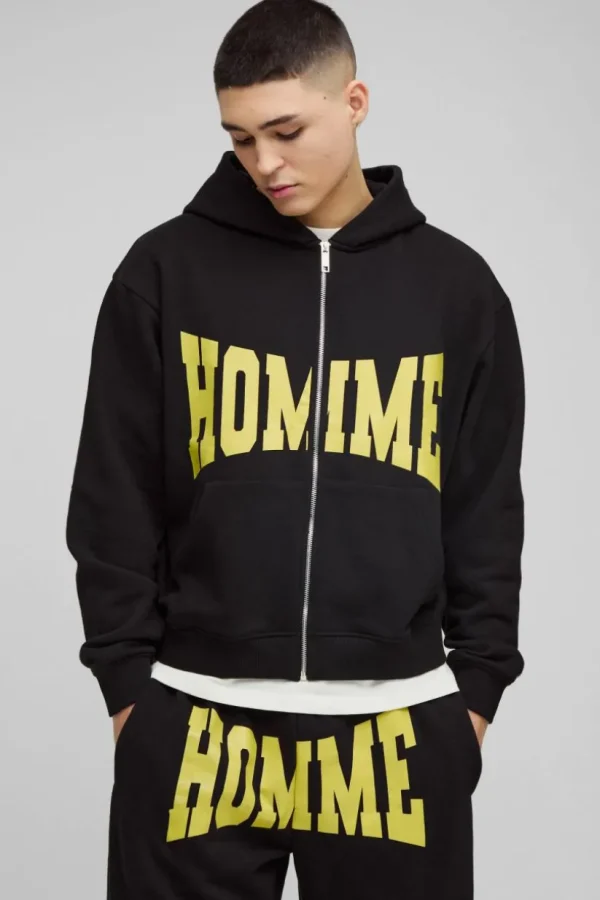 boohooMAN Oversized Homme Zip Hooded Split Hem Tracksuit | Tracksuits