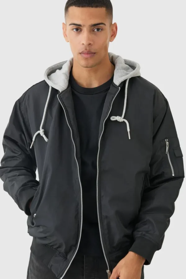 boohooMAN Oversized Hooded Ma1 Bomber Jacket In | Man | Coats & Jackets