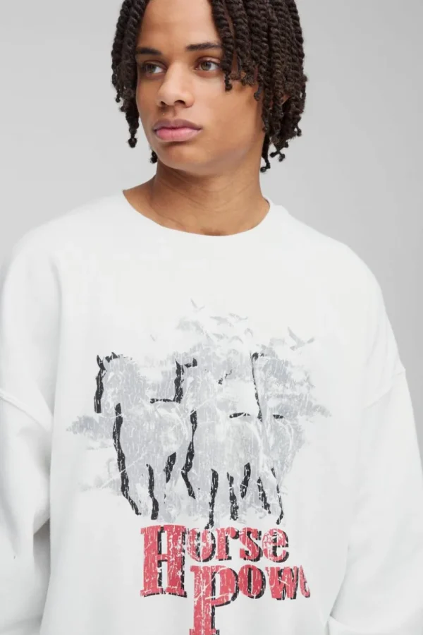 boohooMAN Oversized Horse Power Western Graphic Sweatshirt | Hoodies & Sweats