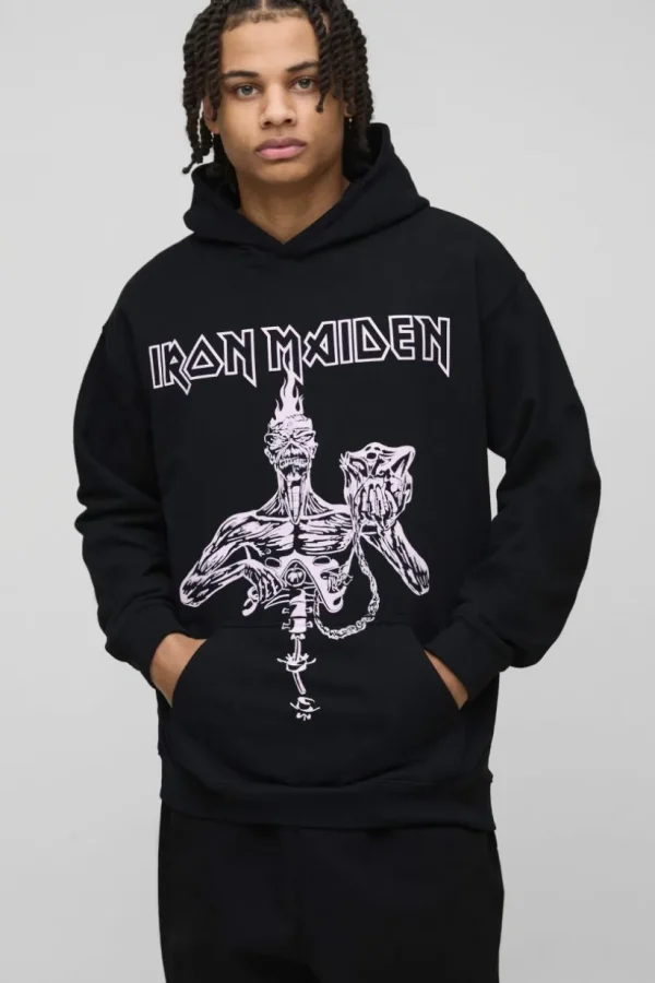 boohooMAN Oversized Iron Maiden License Print Hoodie | Hoodies & Sweats