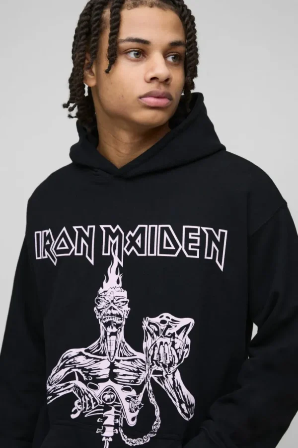 boohooMAN Oversized Iron Maiden License Print Hoodie | Hoodies & Sweats