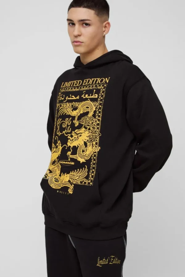 boohooMAN Oversized Limited Dragon Graphic Hoodie | Hoodies & Sweats