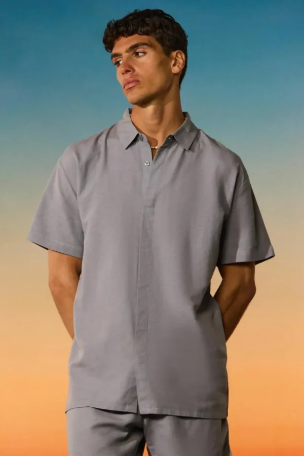 boohooMAN Oversized Linen Concealed Placket Shirt | Shirts | Going Out Shirts