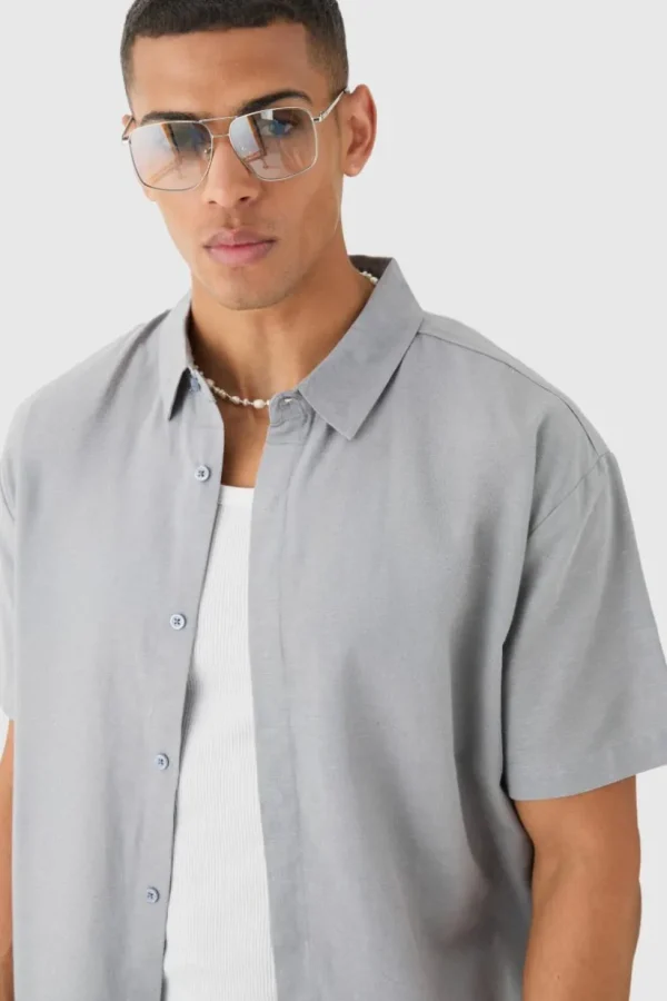 boohooMAN Oversized Linen Concealed Placket Shirt | Shirts | Going Out Shirts