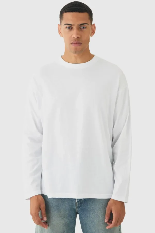 boohooMAN Oversized Long Sleeve Crew Neck T-Shirt | T-Shirts