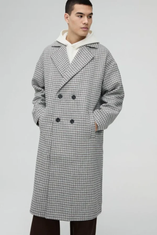 boohooMAN Oversized Longline Check Overcoat In | Man | Coats & Jackets