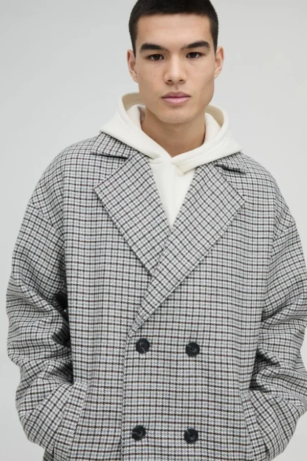 boohooMAN Oversized Longline Check Overcoat In | Man | Coats & Jackets