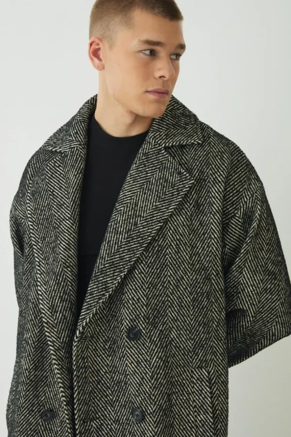 boohooMAN Oversized Longline Herringbone Overcoat In | Man | Coats & Jackets