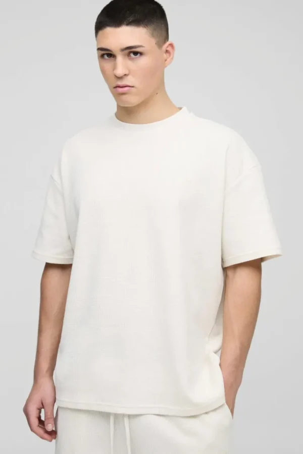 boohooMAN Oversized Man Embroidered Waffle T-Shirt | T-Shirts