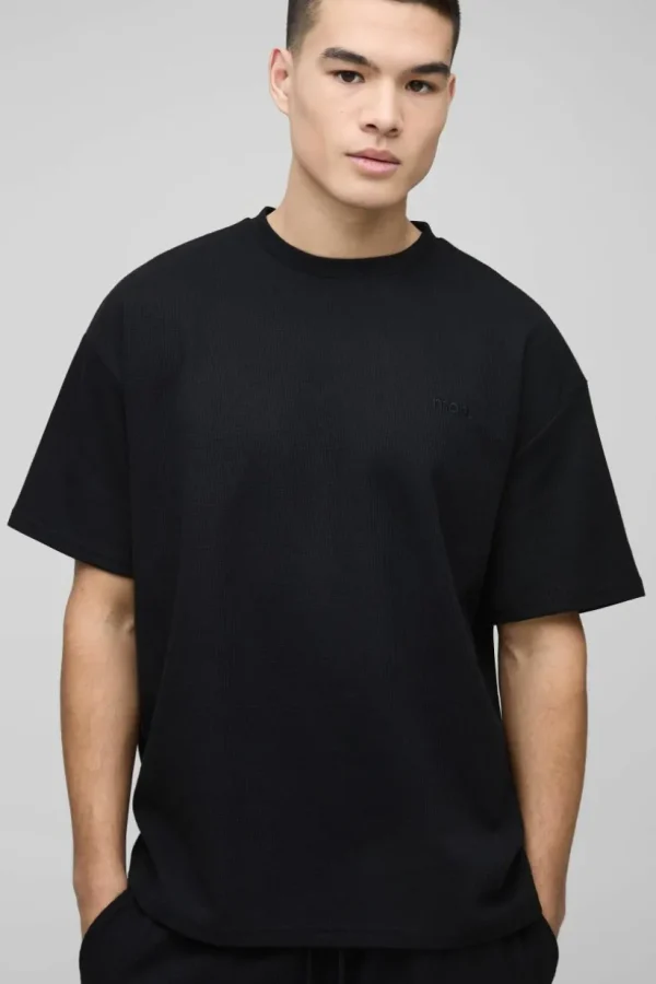 boohooMAN Oversized Man Embroidered Waffle T-Shirt | T-Shirts