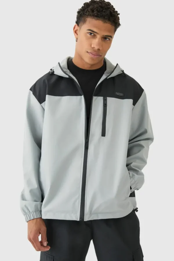 boohooMAN Oversized Man Tab Colour Block Hooded Windbreaker In | Man