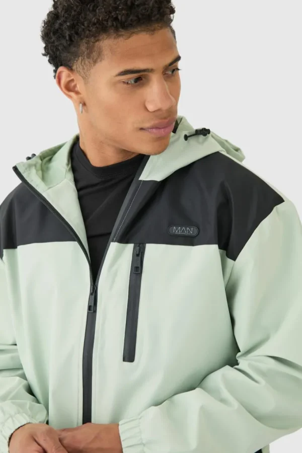 boohooMAN Oversized Man Tab Colour Block Hooded Windbreaker In | Man | Coats & Jackets