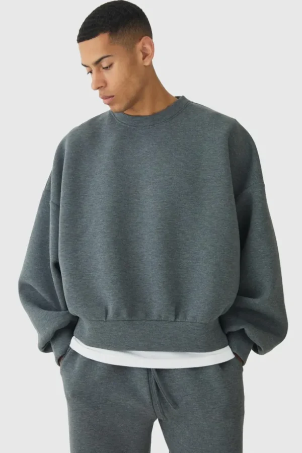 boohooMAN Oversized Marl Scuba Sweatshirt | Hoodies & Sweats