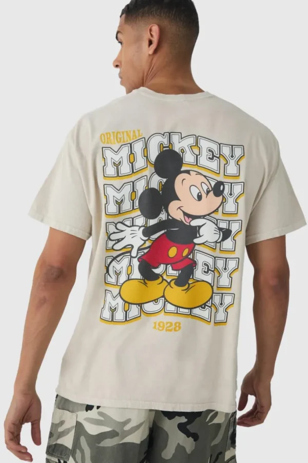 boohooMAN Oversized Mickey Mouse Disney Wash License Back Print T-shirt | T-Shirts