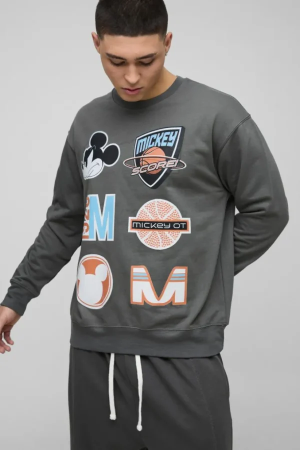 boohooMAN Oversized Mickey Mouse Varsity License Print Sweatshirt | Hoodies & Sweats | T-Shirts