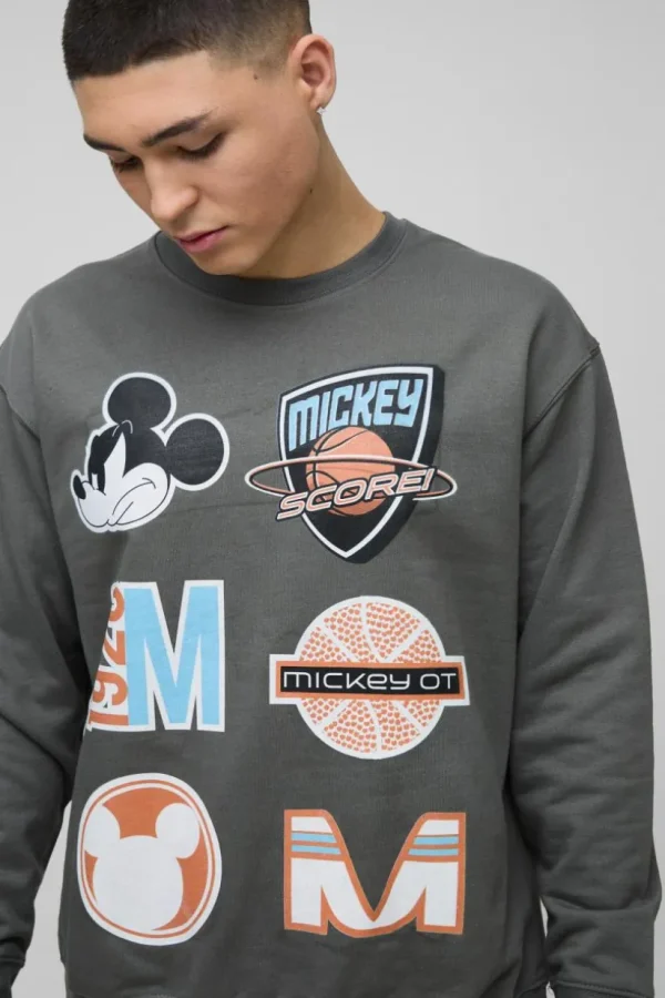 boohooMAN Oversized Mickey Mouse Varsity License Print Sweatshirt | Hoodies & Sweats | T-Shirts