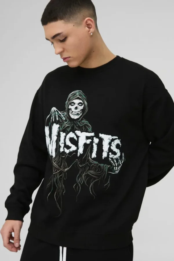 boohooMAN Oversized Misfits Band License Print Sweatshirt | Hoodies & Sweats