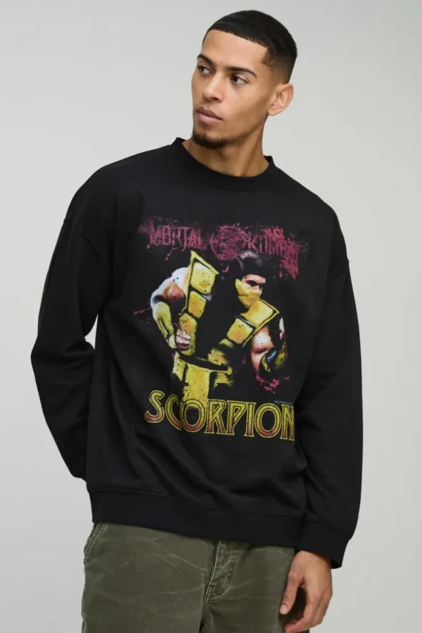 boohooMAN Oversized Mortal Kombat Scorpion License Print Sweatshirt | Hoodies & Sweats