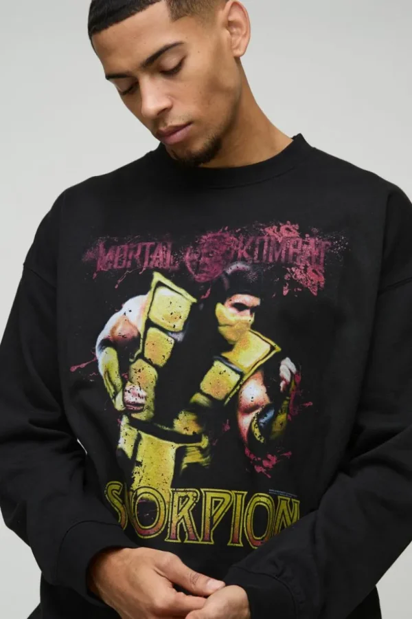 boohooMAN Oversized Mortal Kombat Scorpion License Print Sweatshirt | Hoodies & Sweats