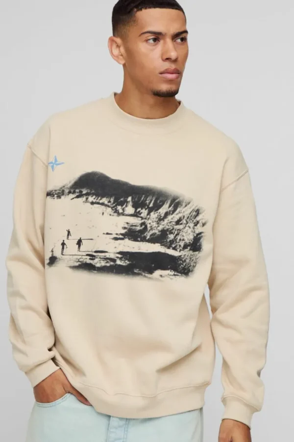 boohooMAN Oversized Mountain Trek Graphic Sweatshirt | Hoodies & Sweats