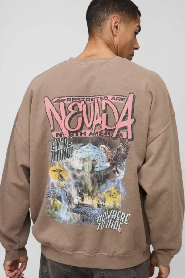 boohooMAN Oversized Nevada Bird Graphic Washed Sweatshirt | Hoodies & Sweats | T-Shirts