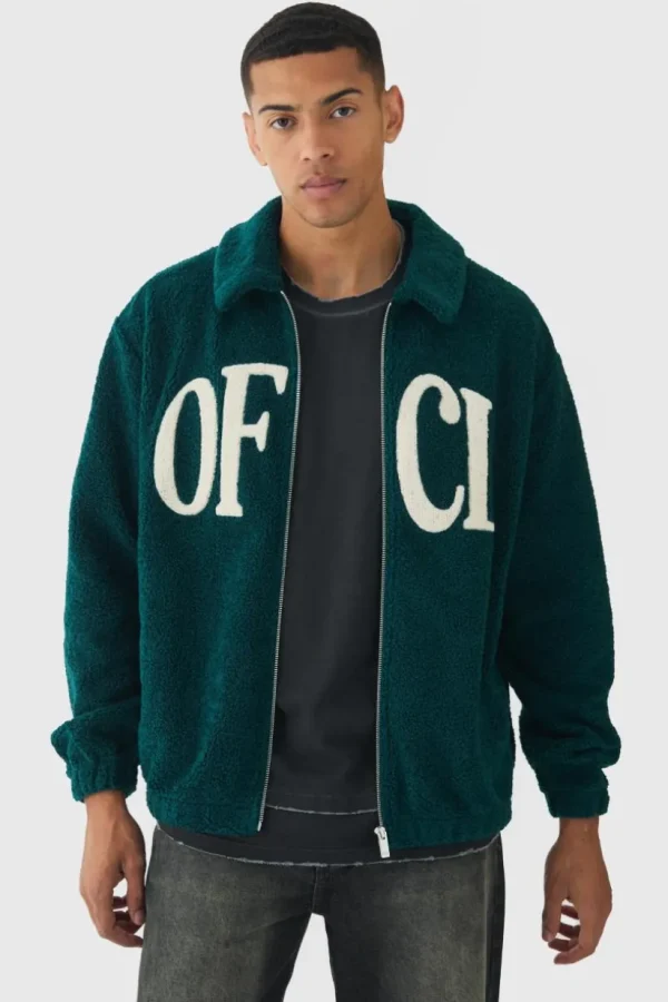 boohooMAN Oversized Ofcl Boxy Boucle Borg Harrington Jacket | Man | Coats & Jackets