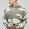 boohooMAN Oversized Ofcl Camo Raw Edge Knitted Hoodie | Knitwear | Going Out Knitwear