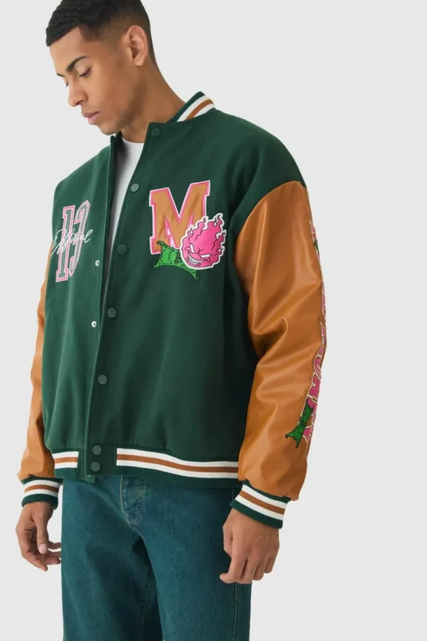 boohooMAN Oversized Official Badge Varsity Jacket In | Man | Coats & Jackets