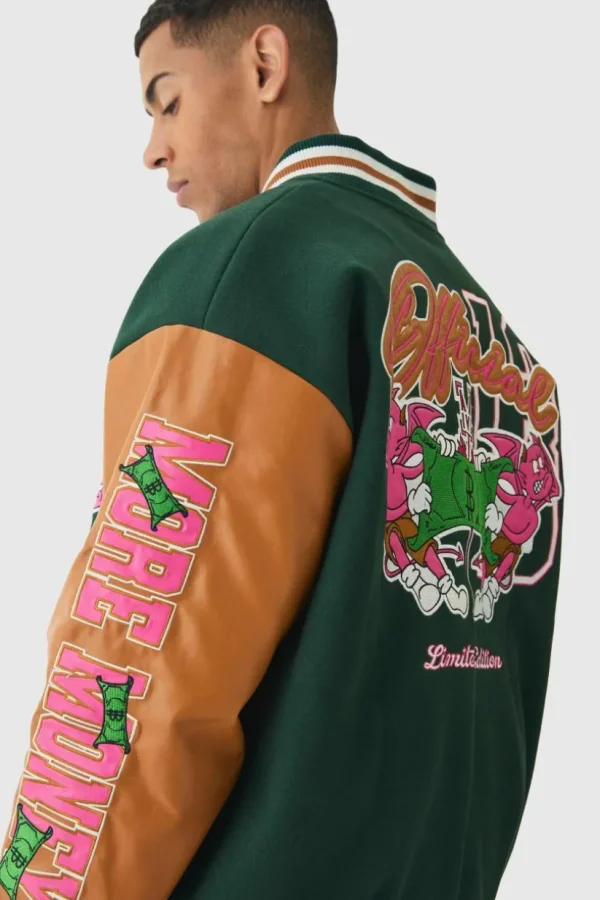 boohooMAN Oversized Official Badge Varsity Jacket In | Man | Coats & Jackets