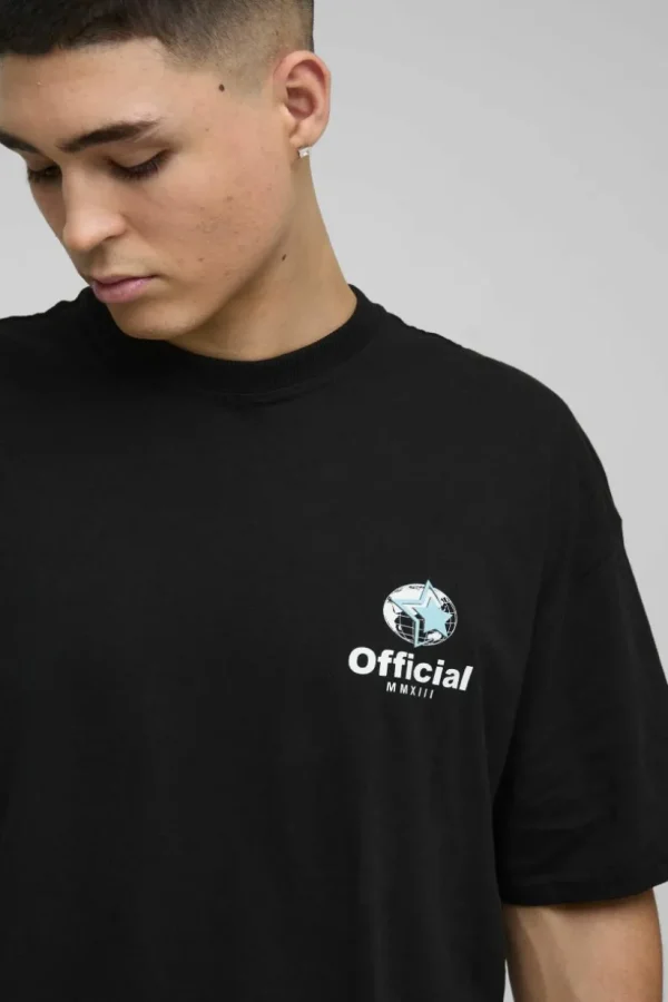 boohooMAN Oversized Official Globe Star Print T-Shirt | Hoodies & Sweats
