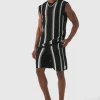 boohooMAN Oversized Open Stitch Stripe Knitted Tank Set | Knitwear | Going Out Knitwear