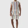 boohooMAN Oversized Open Stitch Stripe Knitted Tank Set | Knitwear | Going Out Knitwear