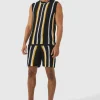 boohooMAN Oversized Open Stitch Stripe Knitted Tank Set | Knitwear | Going Out Knitwear