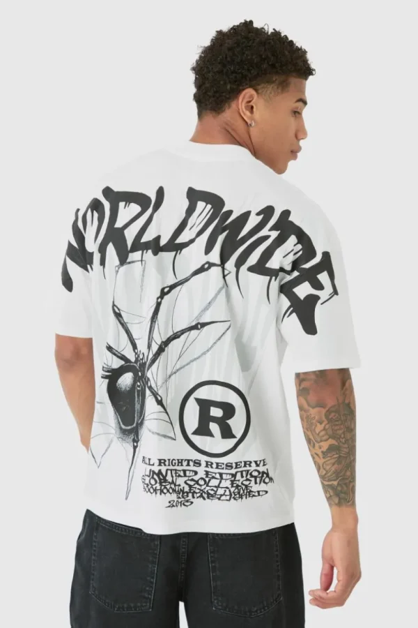 boohooMAN Oversized Over Seam Spider Back Print T-shirt | T-Shirts
