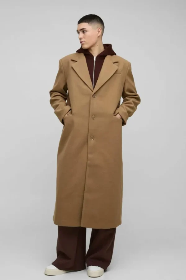 boohooMAN Oversized Overcoat With Faux Hooded Jersey Layer In | Man | Coats & Jackets