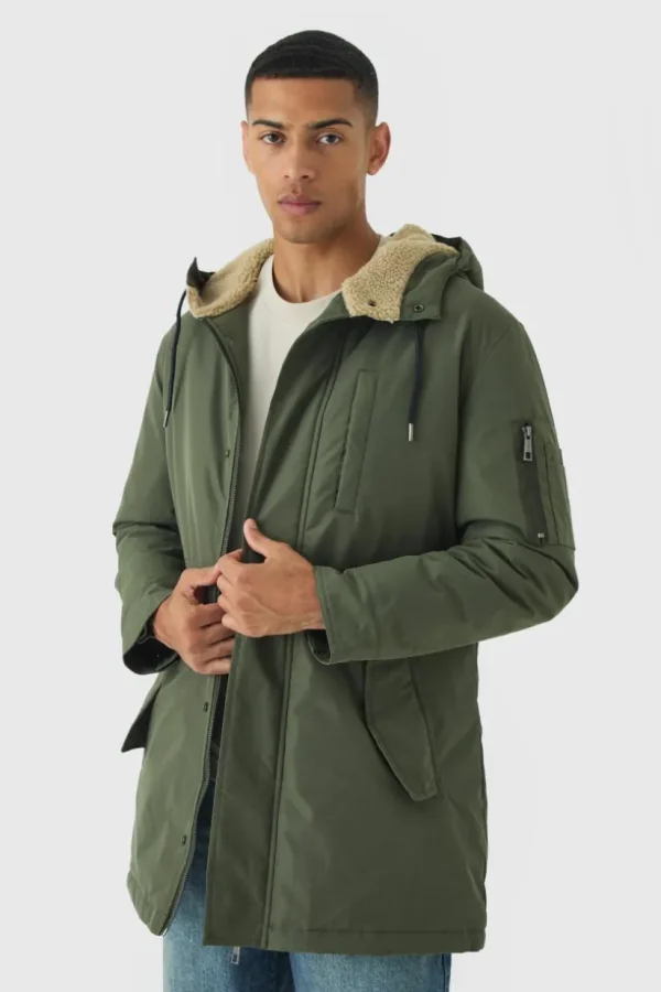 boohooMAN Oversized Parka With Borg Lined Hood In | Man | Coats & Jackets