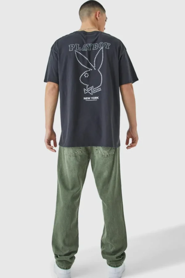 boohooMAN Oversized Playboy Rhinestone License T-shirt | T-Shirts