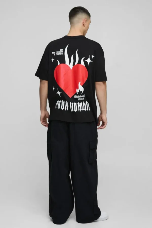 boohooMAN Oversized Pour Homme Flame Heart Graphic T-Shirt | Hoodies & Sweats | T-Shirts